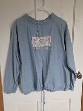 Christopher & Banks Light Blue Pullover with Floral Embroidery